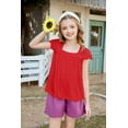 thumbnail image 6 of Arshiner Summer Shirts for Girls Girls Short Sleeve Tops Casual Square Neck T Shirts Kids Tunic Tees Blouses Black 11-12 Years 130 Bright red, 6 of 6