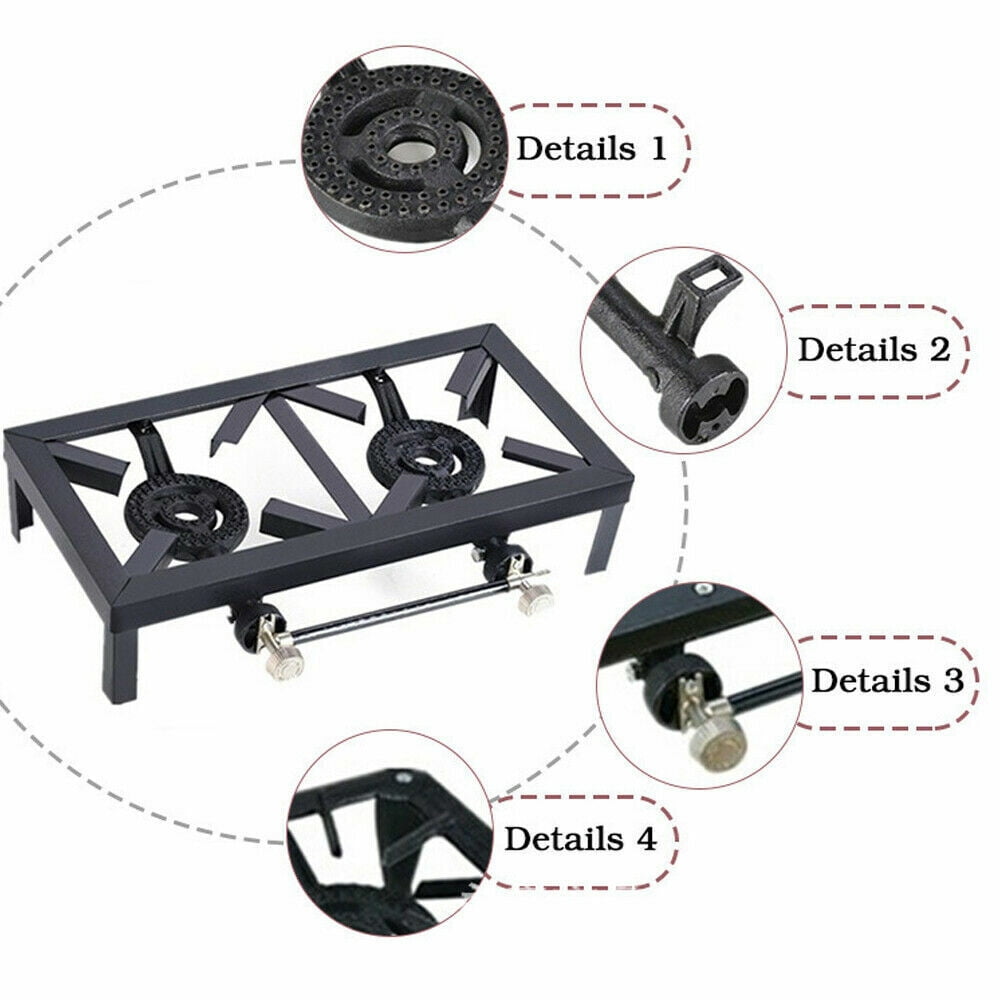 Cast Iron Double Burner Portable Outdoor Camp Stove Propane Gas LPG BBQ Cooker
