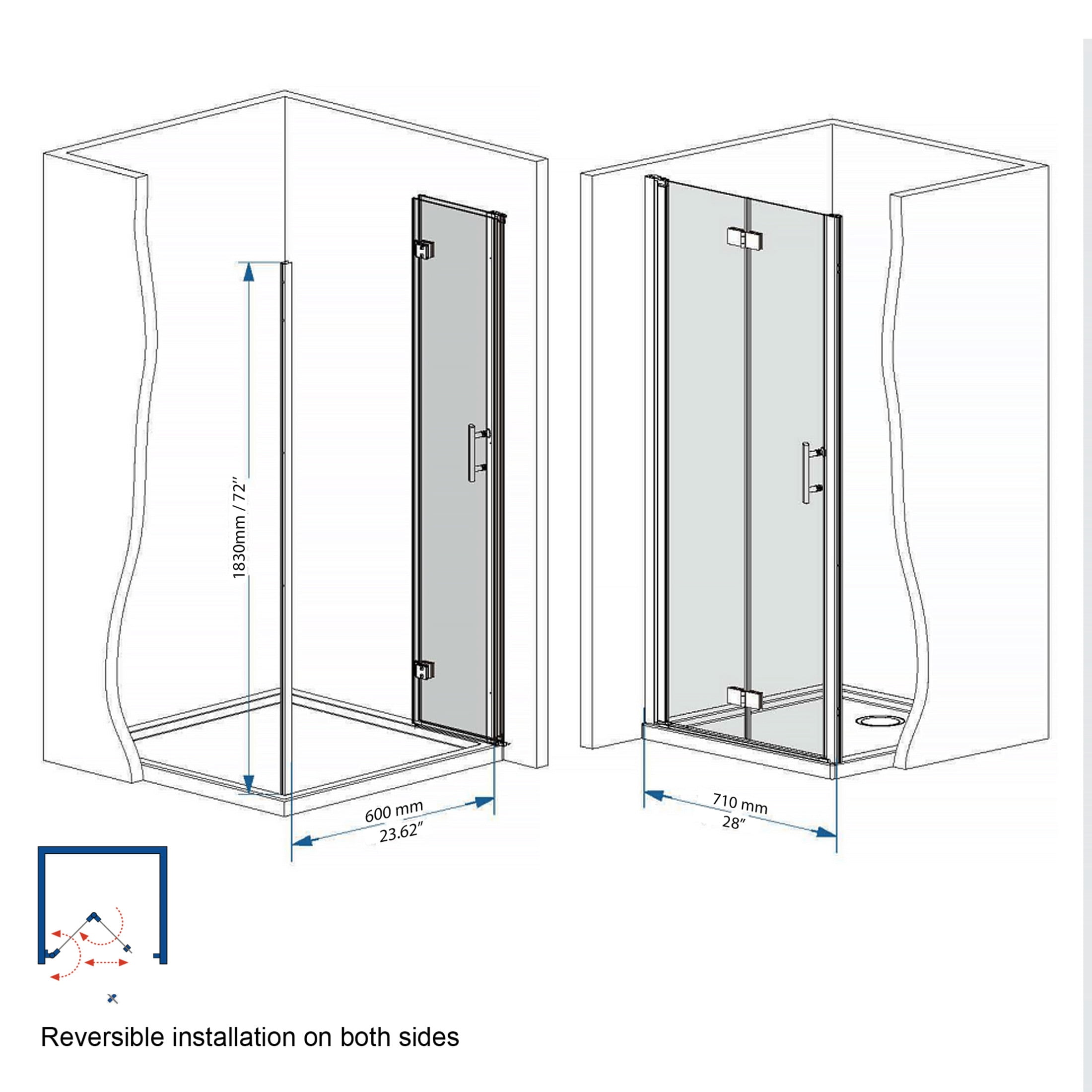 Noble House 28"x72" Bifold Shower Door, Tempered Glass with Aluminum Frame, Matte Black Finish