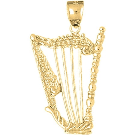10K Yellow Gold Harp Pendant - 42 mm