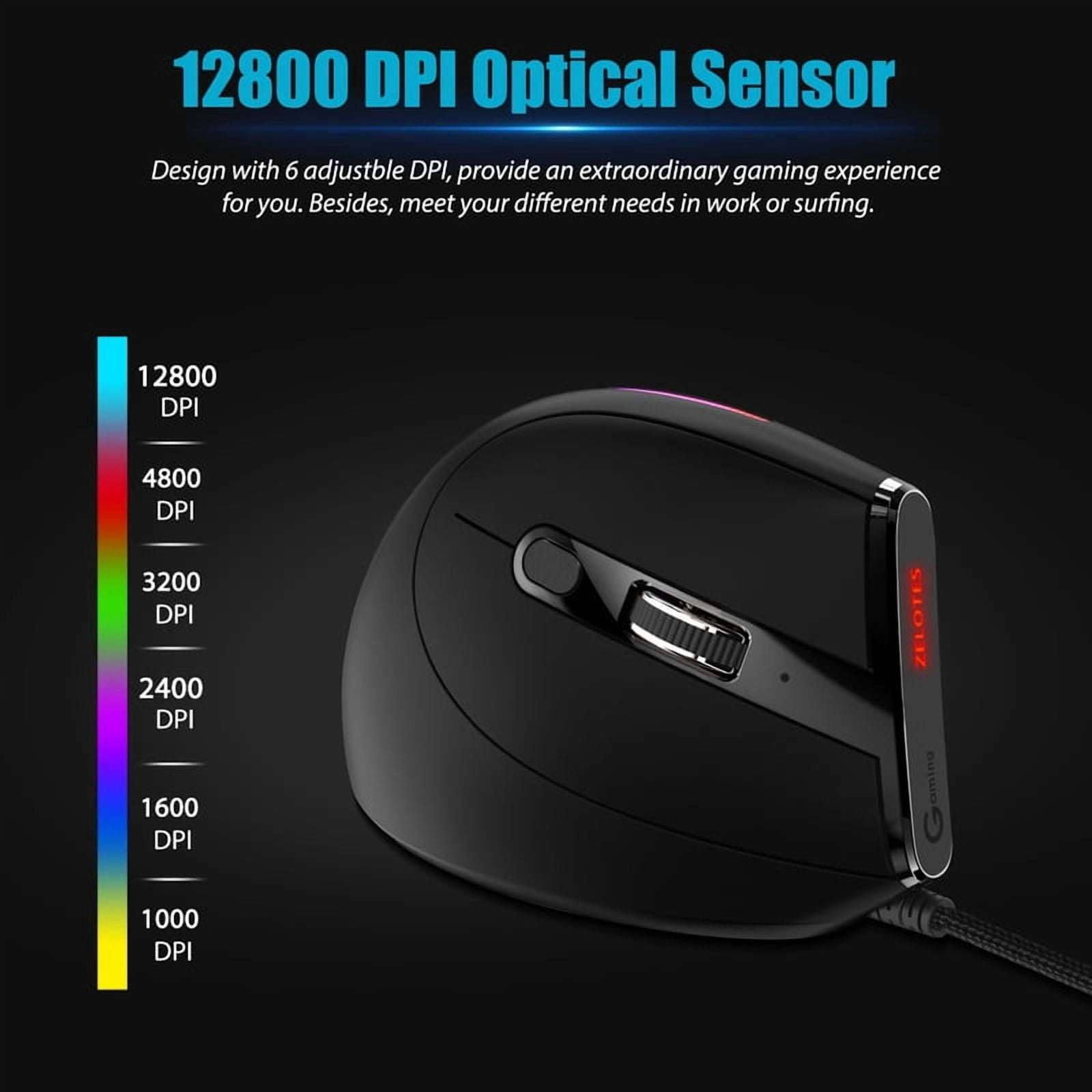 Jomaa Wired Gaming Mouse RGB Vertical Ergonomic Mice 9 Button Programmable 12800 DPI Mouse for Gamer Computer Laptop