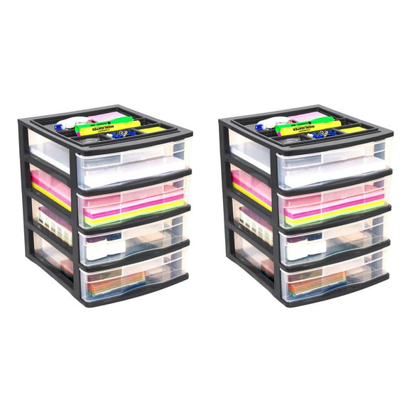 Gracious Living 4 Drawer Desktop Storage w/ Organizer Lid, Black (2 Pack)