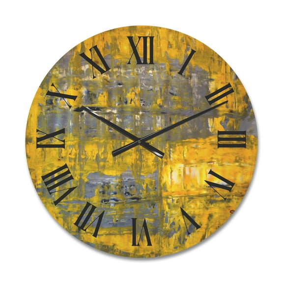Designart 'Grey Meets Yellow Abstract Art I' Modern Wood Wall Clock