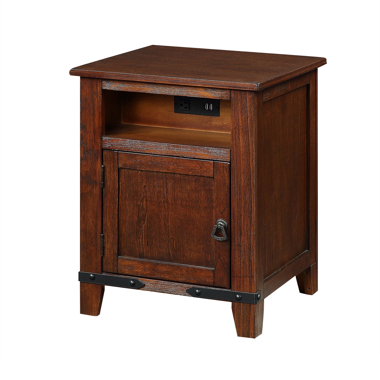 End Table, Nightstand with 1 Storage Comparments, 2 USB Charging Ports