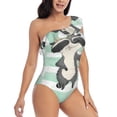 thumbnail image 3 of Zufioo Cute Raccoon Print One-shoulder Ruffled One-piece Swimsuit, High Elastic Integrated Removable Chest Pad Swimsuit Suitable for Beach, Pool and Vacation-Medium, 3 of 6