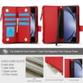 thumbnail image 2 of Decase for Samsung Galaxy Z Fold 7 Wallet Case with 6 Credit Card Slots and Cash Slot Zipper Pocket,Wristband, Pen Holder Magnetic Clasp Kickstand,Luxury RFID Blocking PU Leather Wallet Cover,Red, 2 of 7