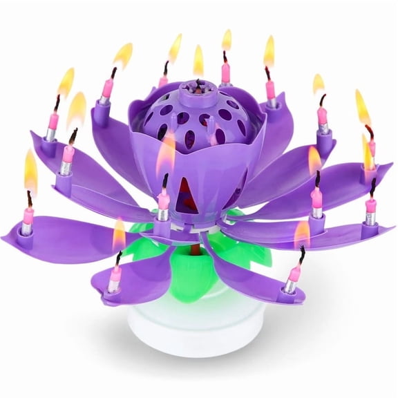 PMU 2 Pcs Birthdays Lotus Flower Musical Birthday Candle Spinning Birthday Cake Decoration - Purple