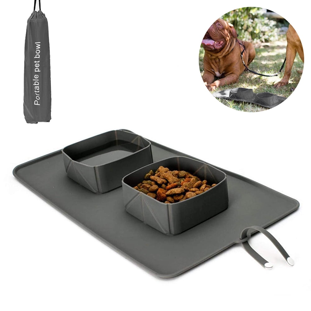 Pet Silicone Bowl Dog and Dog Folding Double Bowl Outdoor Portable cat