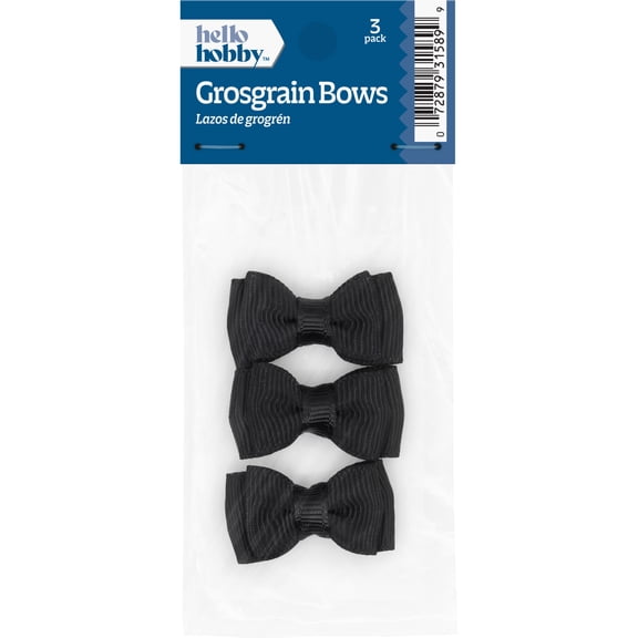 Hello Hobby Accessory Grosgrain Bows, Black, 3 piece