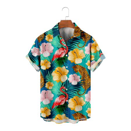 

MLFU Youth Adult Hawaiian Shirt Button Down Short Sleeve Loose Fit Polyester Shirt & Top Party Clothing Regular & Big Man Sizes