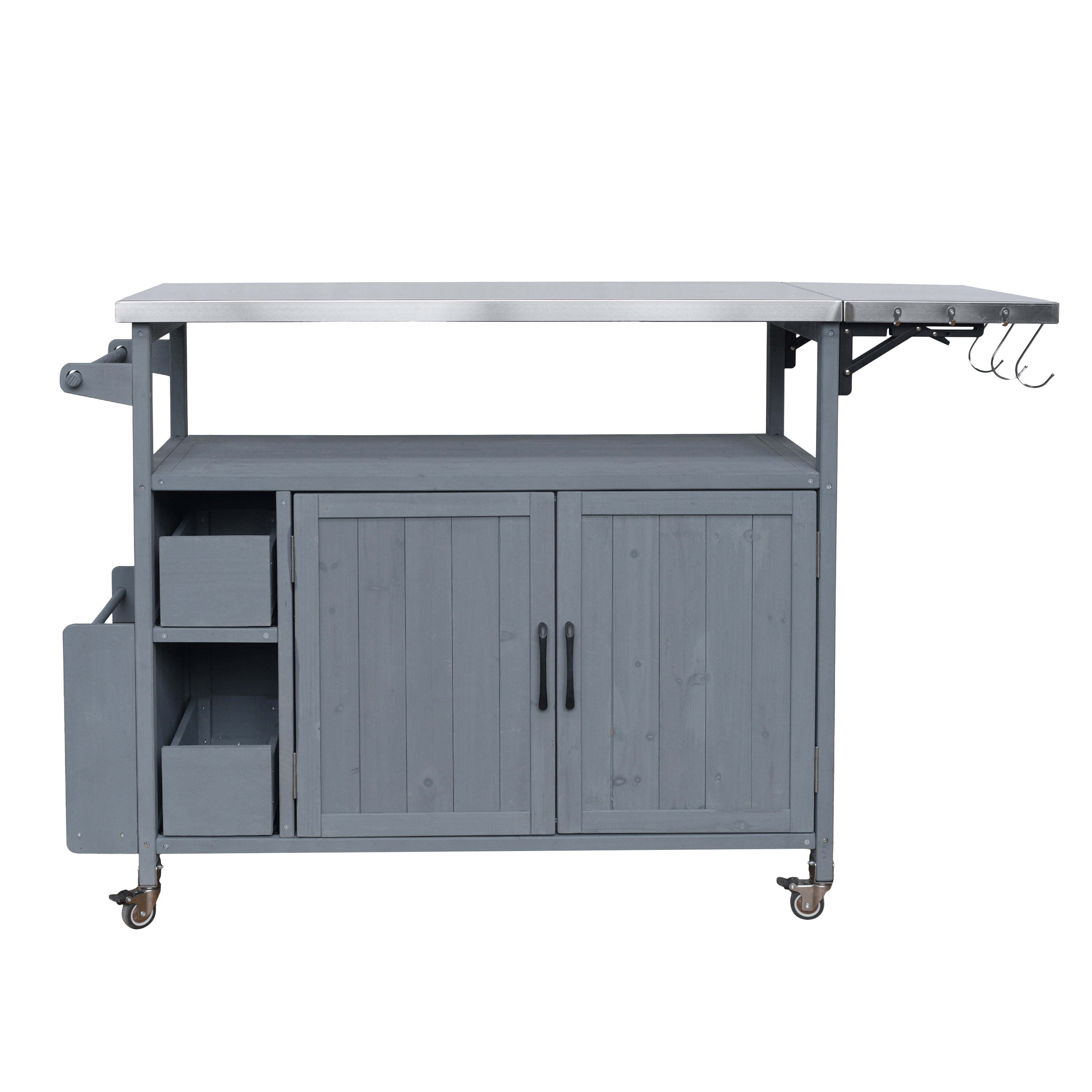 Rolling Kitchen Cart, 54.33 Inch Farmhouse Outdoor Serving Cart for Patio Backyard BBQ, Cream