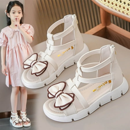 YYYTop Girls Gladiators Sandals Cute Open Toe Dress Sandals Non Slip Shoes Big Kids Breathable Princess Bow Shoes Summer Shoes with Rubber Sole (Toddler/Little Kid/Big Kid)