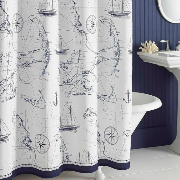 Aviation Blue Nautical Shower Curtain,Fabric Shower Curtain,Navy Shower Curtains for Bathroom,Printed Bathroom Curtains,Waterproof Decorative Bath Curtains,72 inches W x 72 inches H