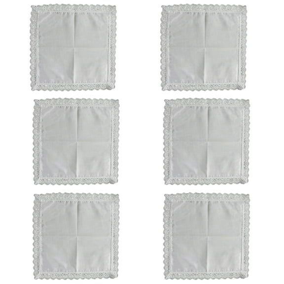 6Pcs White Cotton Handkerchiefs for Ladies with Lace and Floral Embroidery Pocket Hankies for Various