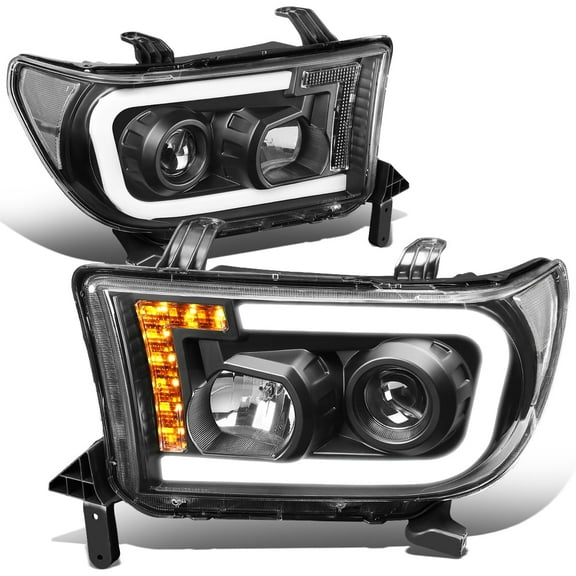 DNA Motoring For 07-13 Toyota Tundra LED DRL Turn Signal Projector Headlight Lamp Pair Black Clear