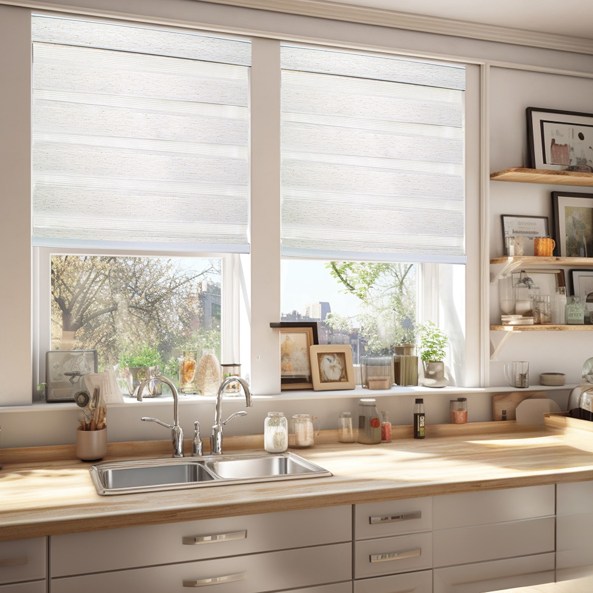 CHICOLOGY Zebra Roller Shades | Room Darkening | Basic Natural |34"W X 48"H| Dual Layer Light Filtering Blinds | Cordless Window Shades for Home & Office | Easy Install