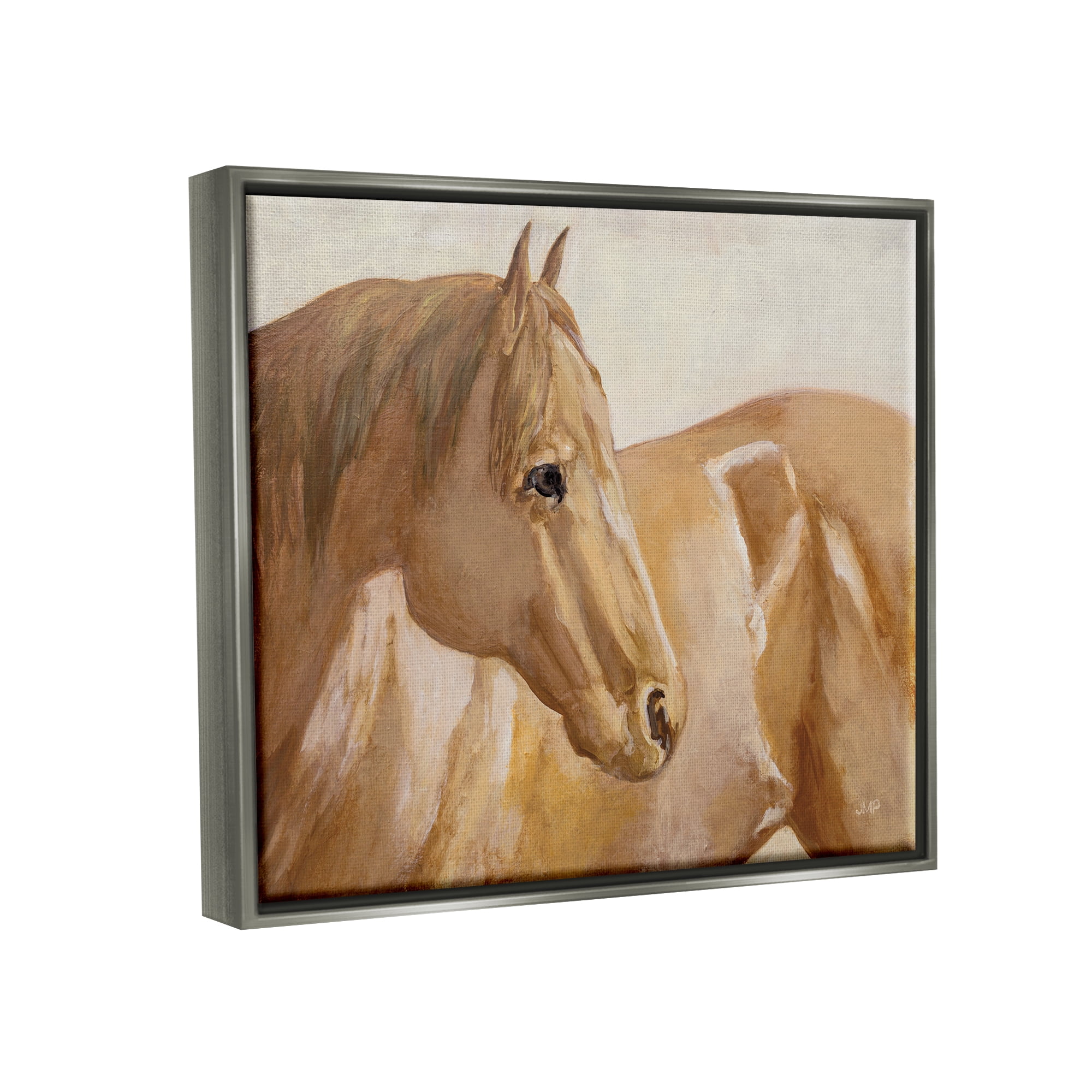 Stupell Industries Tan Horse Painting Animals & Insects Painting Gray Floater Framed Art Print Wall Art, 21 x 17
