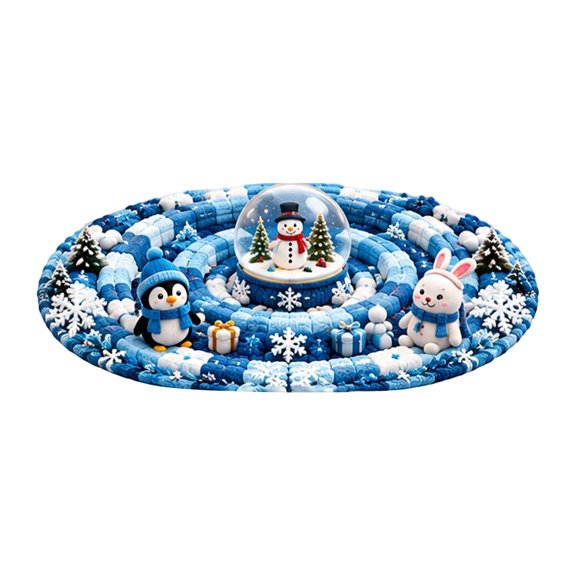 Round Christmas Themed Soft Area Rug, Faux Wool Fluffy Carpet Mat, Living Room Bedroom Entryway Holiday Home Decor