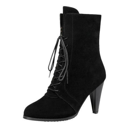 

Women Heeled Lace Up Slouchy High Heel Boots Mid Boots Casual Shoes Short Boots