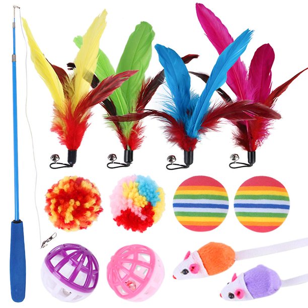 Purple 13 unids/set interactivo gato pluma campana juguete gato varita surtido gato Teaser