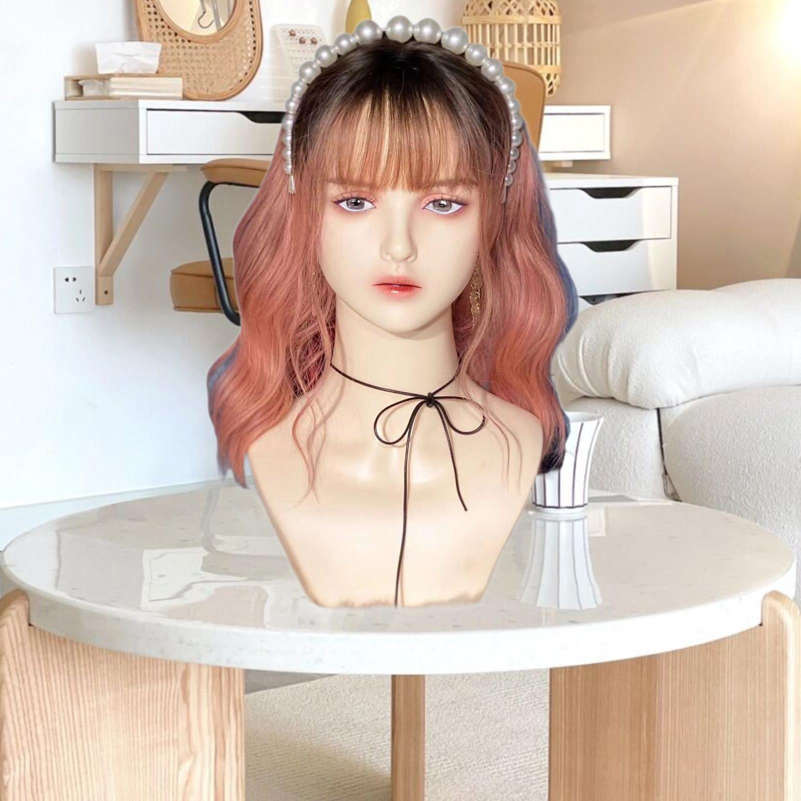 Stgfyxgs Realistic Female Mannequin Head with Makeup Stable Multifunctional Holder Display Stand Manikin PVC Head for Hats