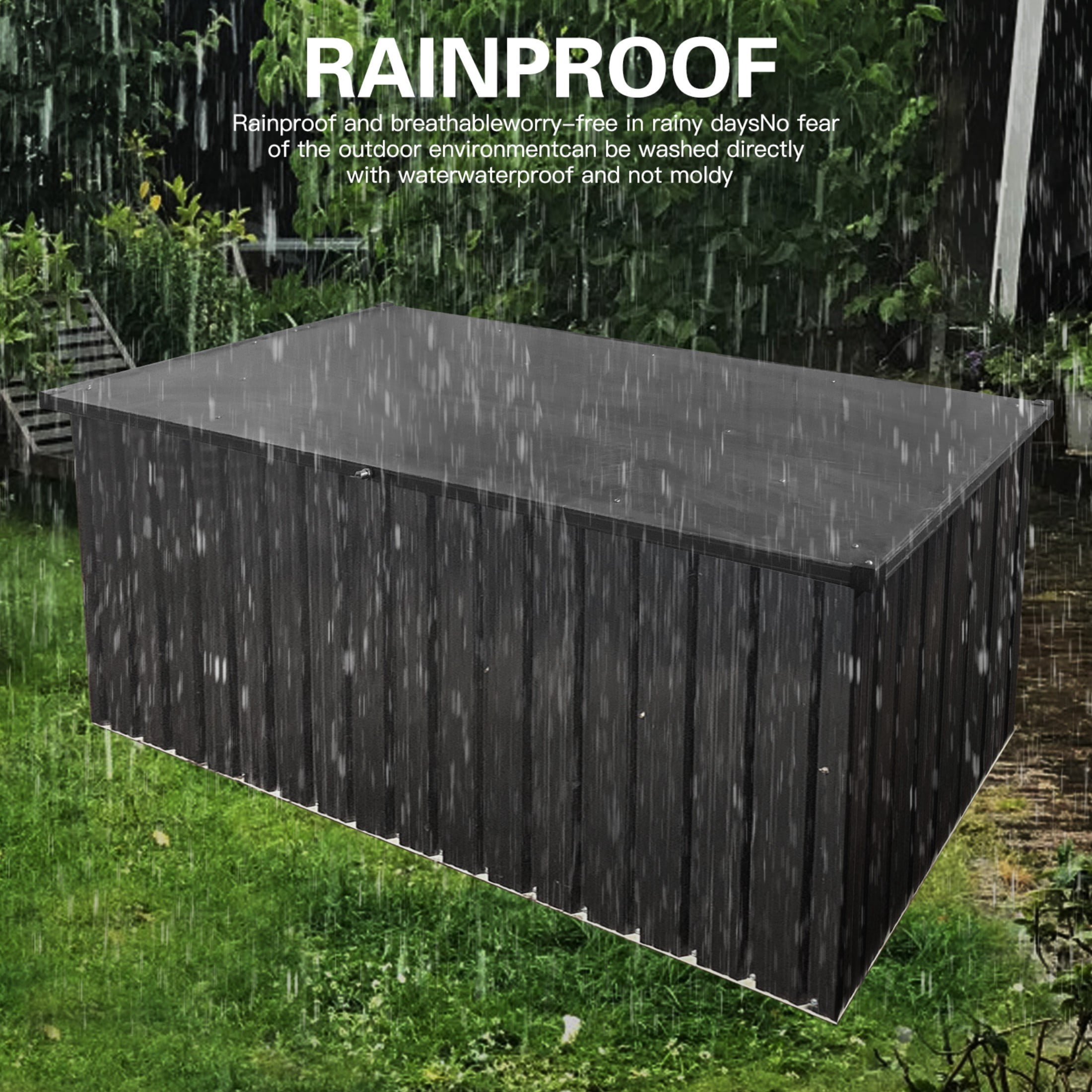 Alvantor Outdoor Storage Box - Weatherproof Metal Deck Box for Patio Cushions Garden Tools, Medium Black