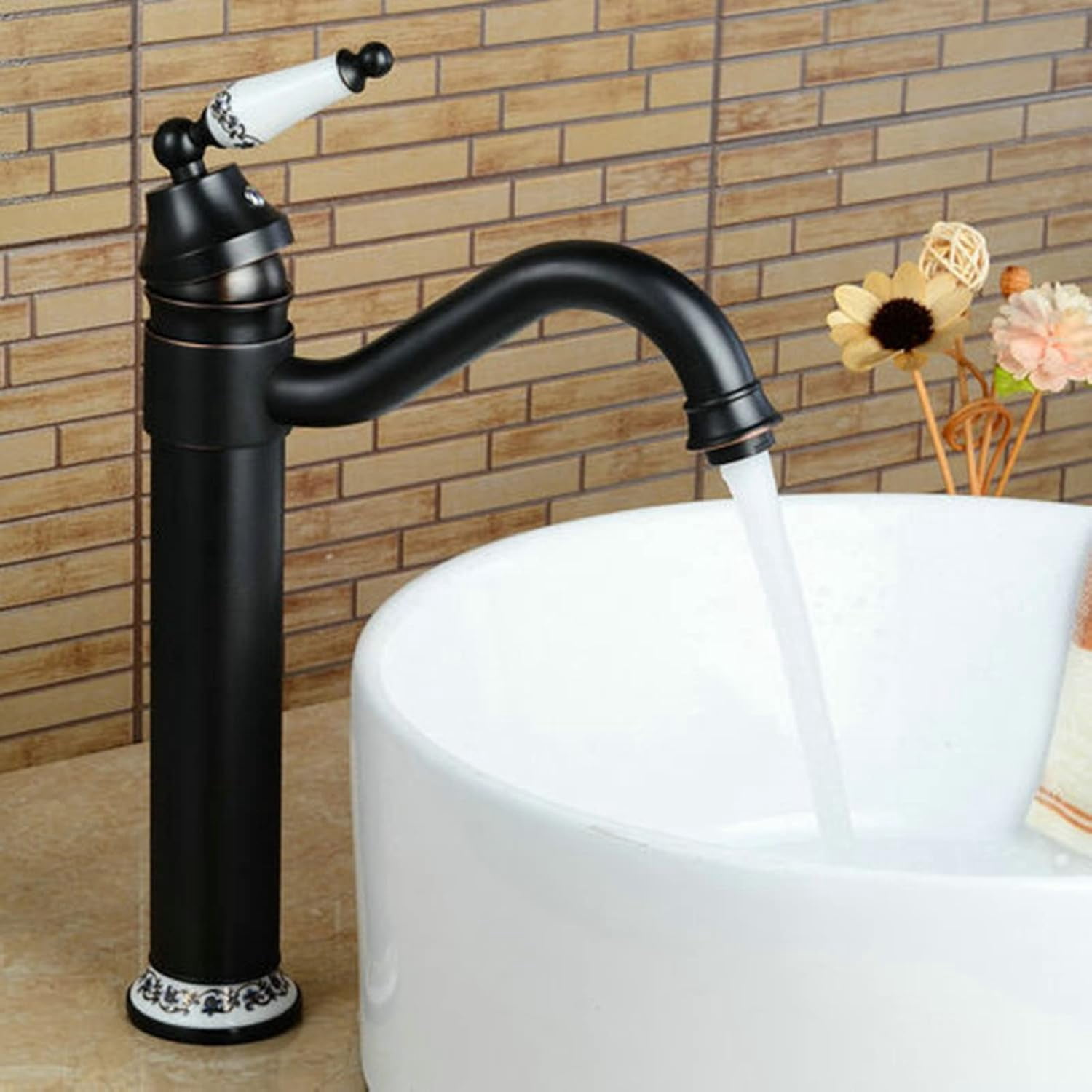Vintage Bathroom Faucet, 360° Swivel Bathroom Vanity Faucet, Cold Hot Mixer Vintage Vanity Tap, Bathroom Sink Faucet Single Handle, Black