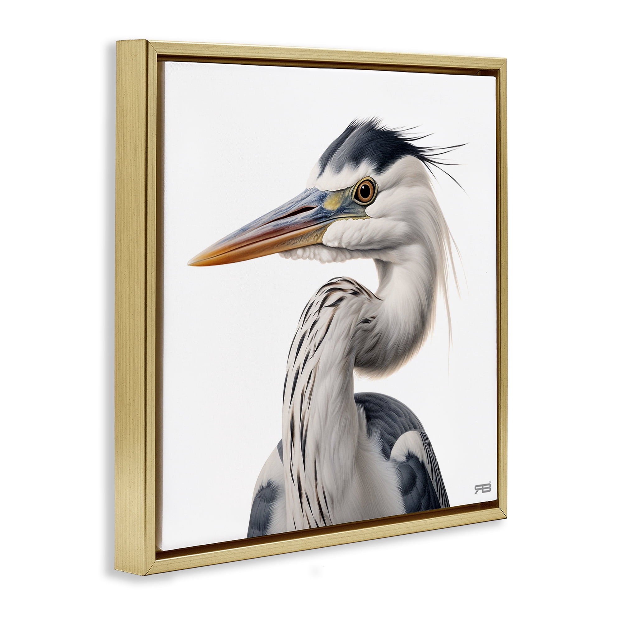Stupell Industries Stoic Heron Looking Left Animals & Insects Painting Gold Floater Framed Canvas Art Print Wall Art, 18 x 18