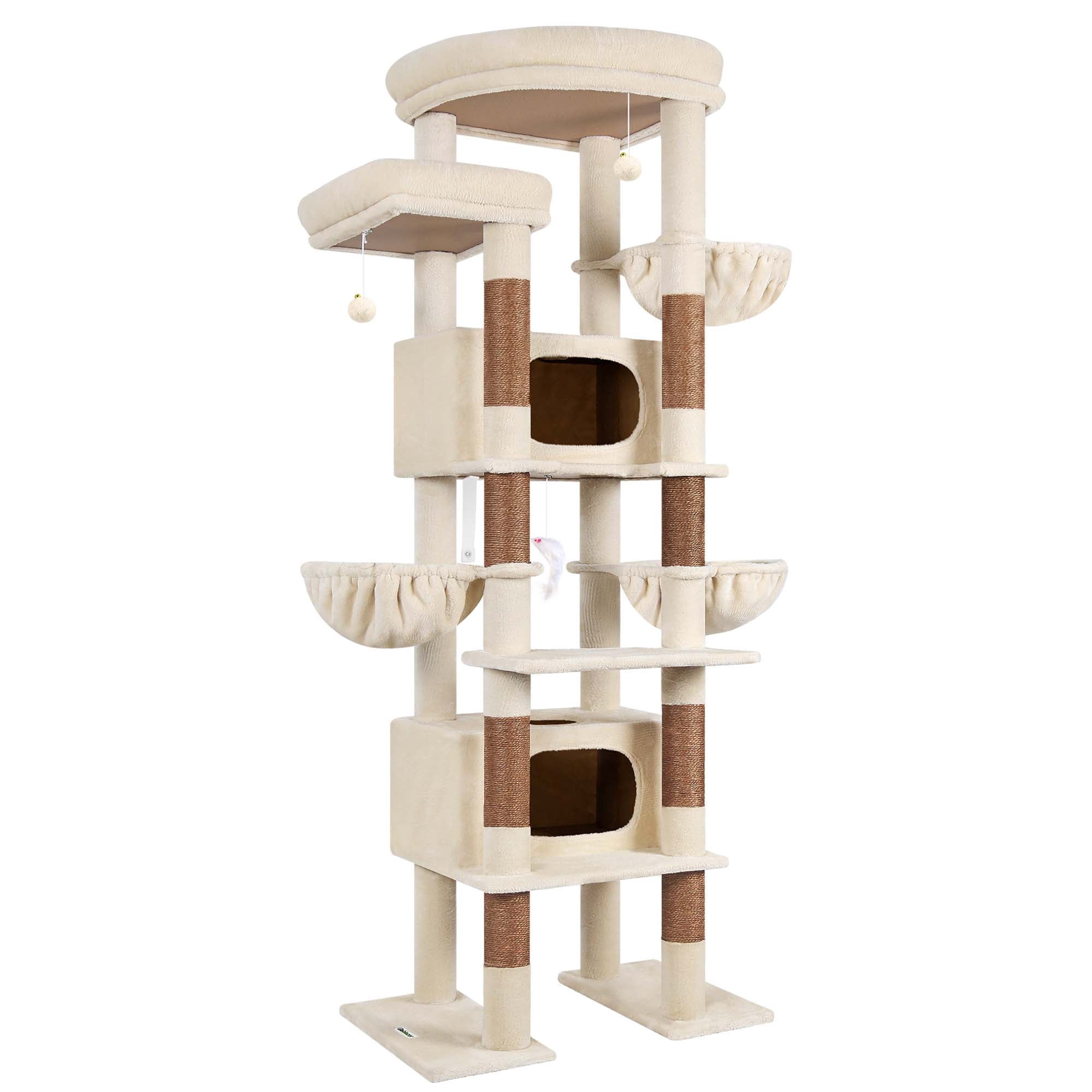 Globlazer 84" Large Corner Cat Tree , Multi-Level Cat Tree Fan-Shaped Tower with 2 Condos, Sisal Scratching Posts & Hammock, Beige