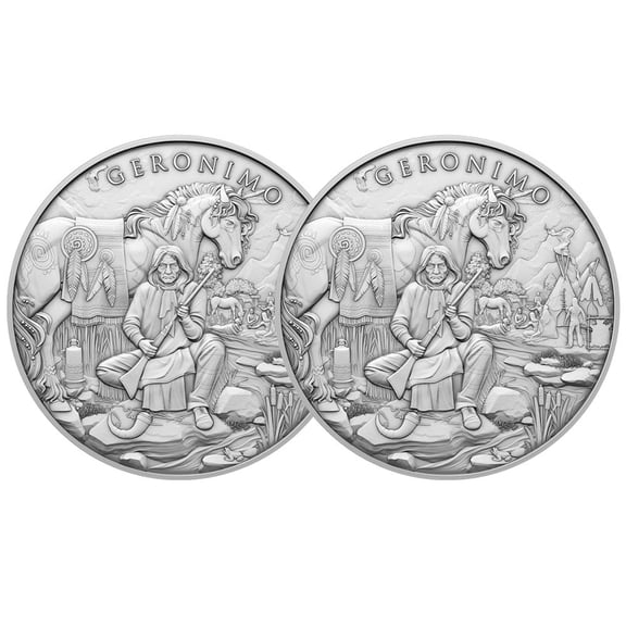 Lot of 2 - 1 Troy oz Geronimo Design .999 Fine Silver Round