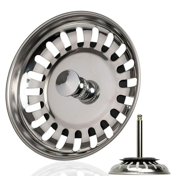 Universal Kitchen Sink Drain Strainer Basket with Stopper, Stainless Steel Waste Disposal Replacement Plug for Standard Drains, Anti-Clog Design, Easy Install & Clean