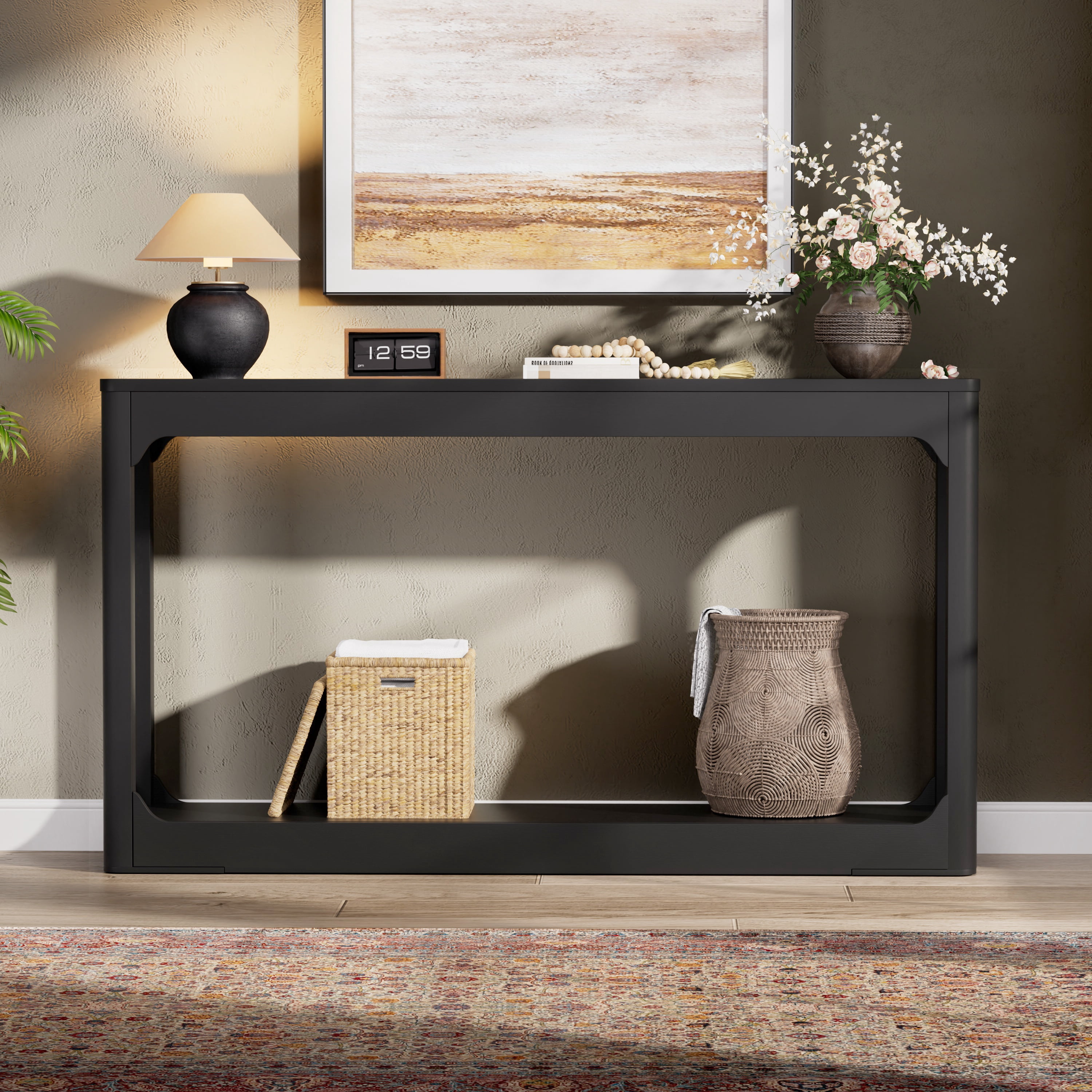 55.1 Inch Curved-Leg Storage Table, Ideal For Entryways, Slim Wooden Side Table That Can Be Placed Behind A Sofa, Perfect For Entryways, Hallways, And Doorways