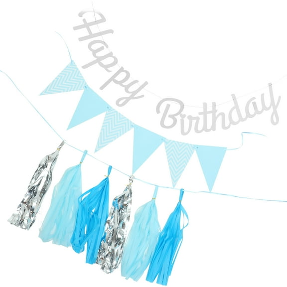 GOOHOCHY 1 Set Blue Birthday Banner for Happy Birthday 300X7.8X0.04in