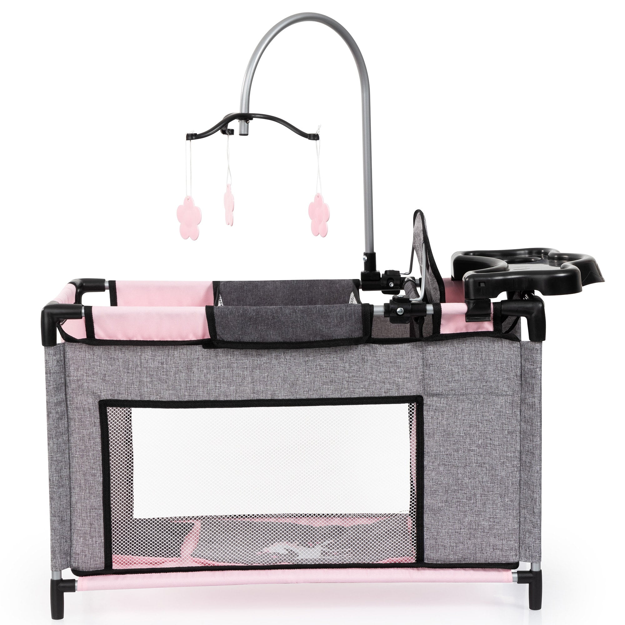 Bayer Design Dolls: Multi-Bed - Grey, Pink, Fairy - Playpen Accessory For Dolls Up To 18", Built-In Highchair & Mobile, Pillow & Blanket, Kids Age 3+