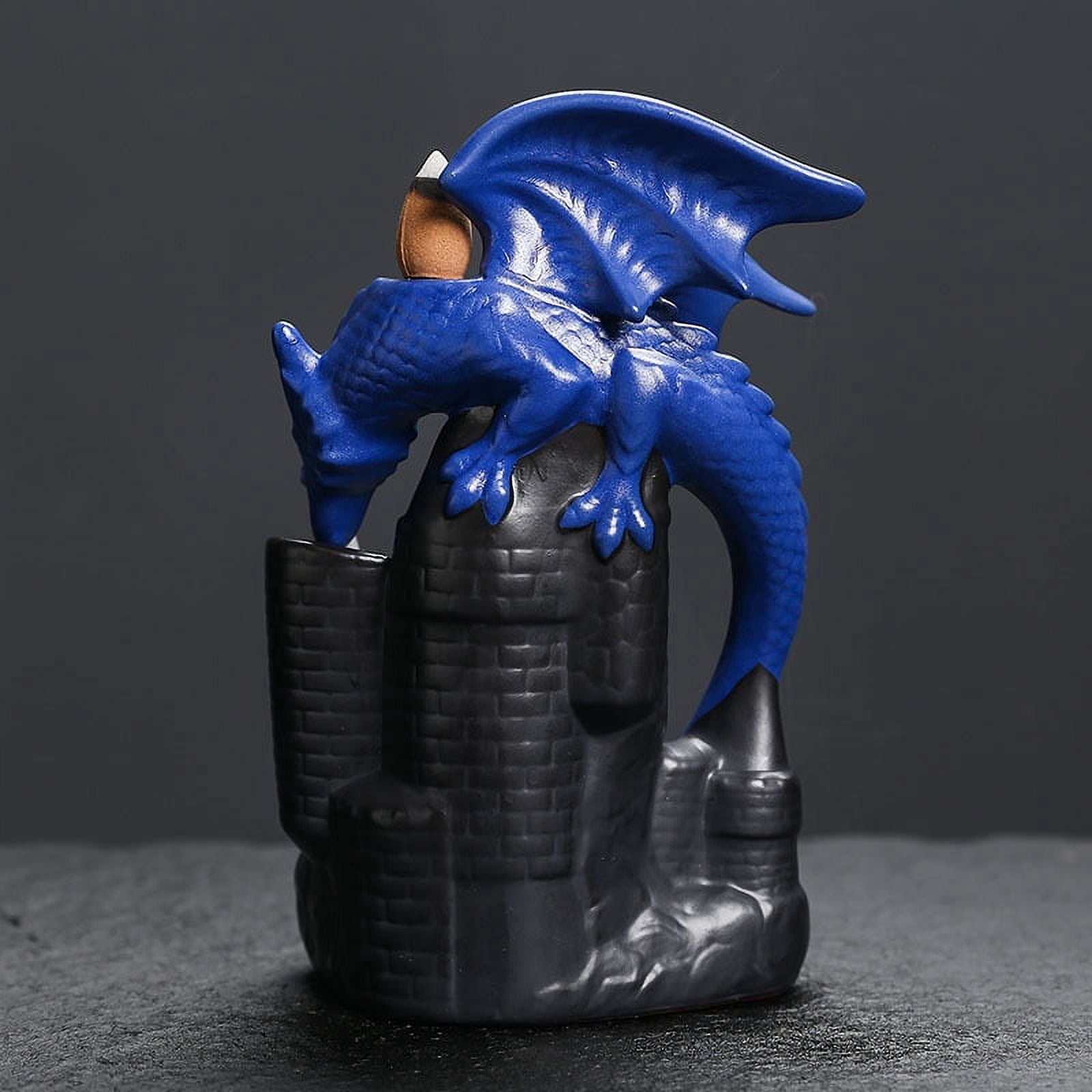 Ceramic Backflow Incense Burner Creative Tower Fragrance Pterosaur Castle Viewing Smoke Reflux Incense Holder Home Decoration (Blue)