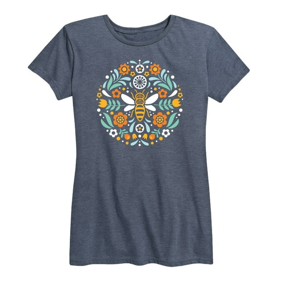 Instant Message - Scandinavian Bee Circular Design - Women's Short Sleeve Graphic T-Shirt