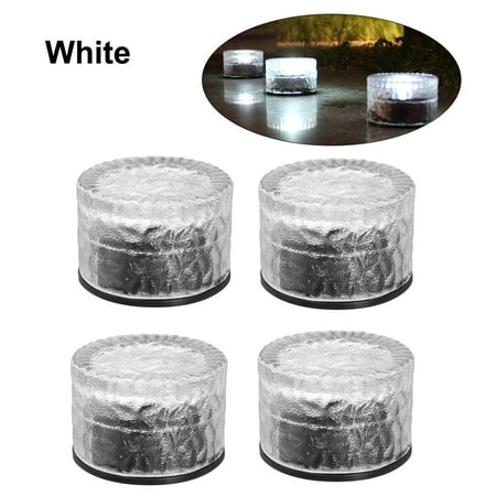 Front Yard Brick Patio 4Pcs Solar Glass Brick Lights Round Buried Light Ground Lamp IP65 Water-resistant Outdoor Landscape Lighting for Garden Lawn Pathway Patio Yard ()