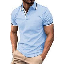 Mens Polo Shirts Short Sleeve Vintage Striped Golf Business Casual Wear Relaxed Fit Summer Outdoor Casual Polo Tops,Light Blue,XXL