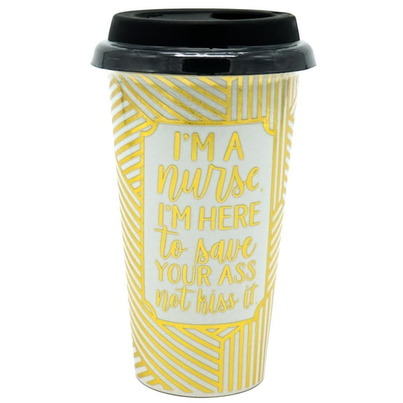 TMD Holdings Gold Striped I’m A Nurse Ceramic Travel Mug W/ Silicone Lid