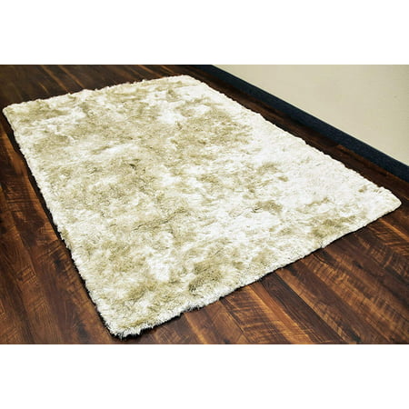 Ivory Grey Tone Soft Shaggy 5x8 ft Area Rug Table Hand Tufted Gray Polyester Shag Carpet by MystiqueDecors Contemporary Living Family Room Kids Room Bedroom