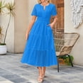 thumbnail image 2 of Robes pour Femmes 2025 Été Manches Courtes Robe Maxi Décontractée Col en V Œillet Volantée Évasée Longue, 2 of 5