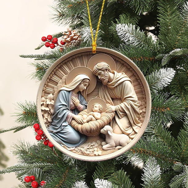 Oioii Nativity Christmas Ornament,Glass Christmas Decor, Nativity Ornaments for Christmas Tree, Christian Gifts for Kids, Religious Gifts for Women, Perfect for Holiday Party, Window, Tree