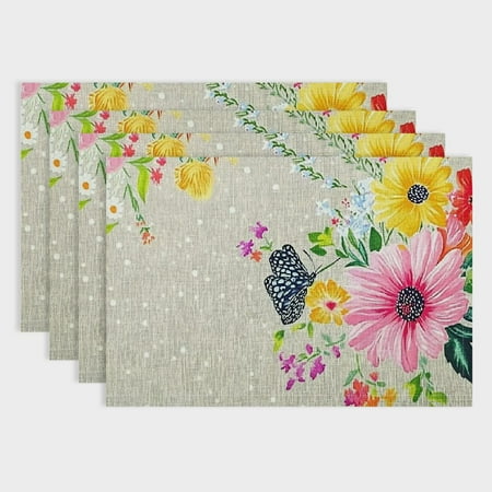 

Pratyus Floral Print and Polka Dot Pattern Dining Table Placemats Linen Set of 4 Ideal for Birthday Parties Christmas Restaurants Buffets and Home Decoration 18x12in