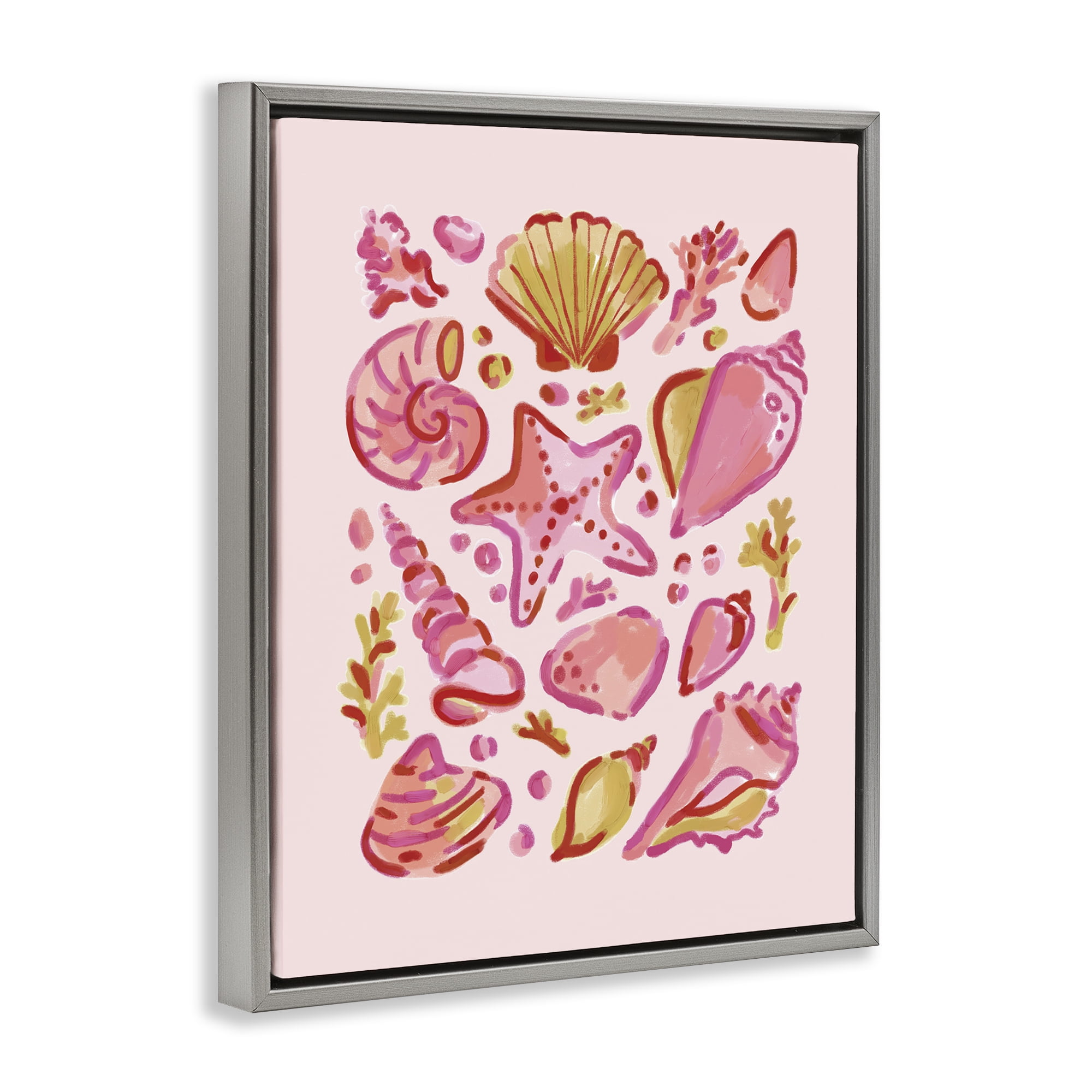 Stupell Industries Pink Sea Life Collection Nautical & Beach Painting Gray Floater Framed Canvas Art Print Wall Art, 17 x 21
