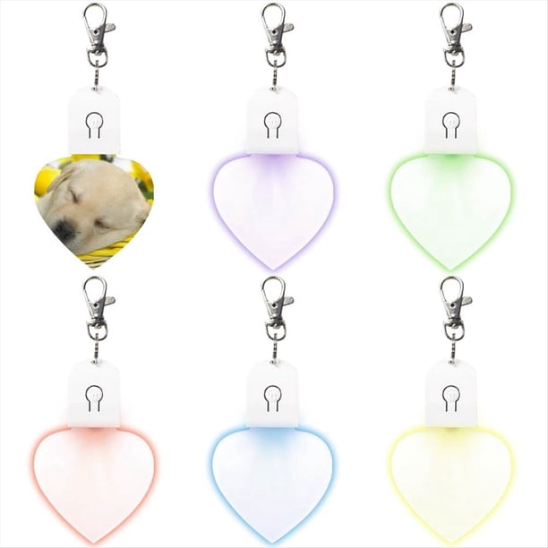 6 Llaveros en por Sublimación, Impresión por Transferencia Térmica, Llaveros Acrílicos LED, Llaveros Iluminados, Colgante, Corazón