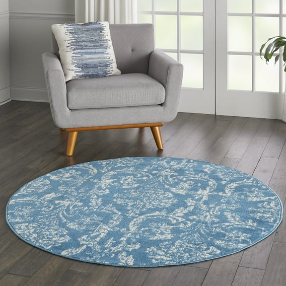 Nourison Bliss Vintage Farmhouse Blue 5'3" x Round Area Rug, (5' Round)