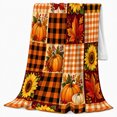 thumbnail image 2 of Autumn Sunflower Pumpkin Patchwork, Cozy Friendship Quote Scene, Warm Flannel Blanket for Living Room and Reading Nook, Art Lovers Thanksgiving Gift, Artistic Home Decor, 2 of 9