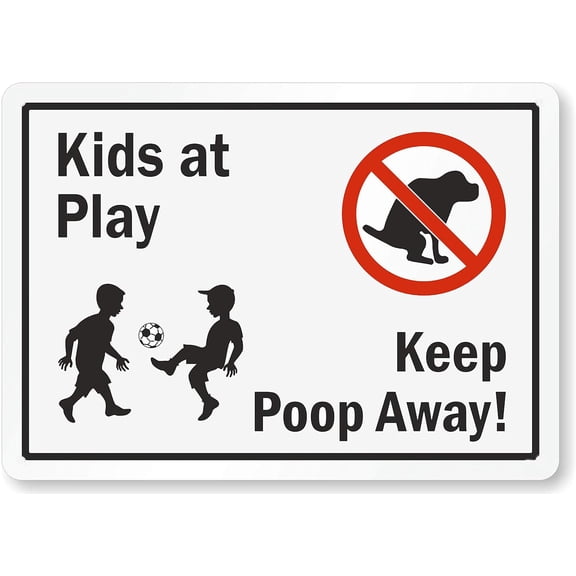 Kids at Play, Keep Poop Away Sign and Dogs Play Dog Caution Safety Signs Warning Children Park Outdoor Lawn Metal Tin Signs Decor 8X12Inch