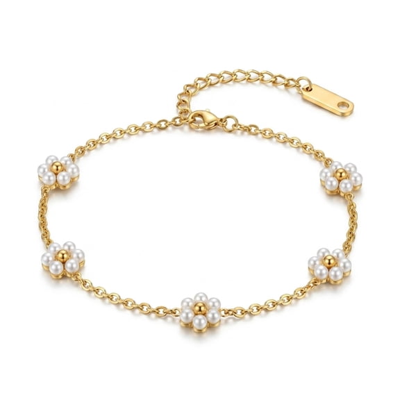 Elegant Pearl Floral Charm Bracelet for Women with Adjustable Chain Design Stylish Fashion Jewelry Accessory