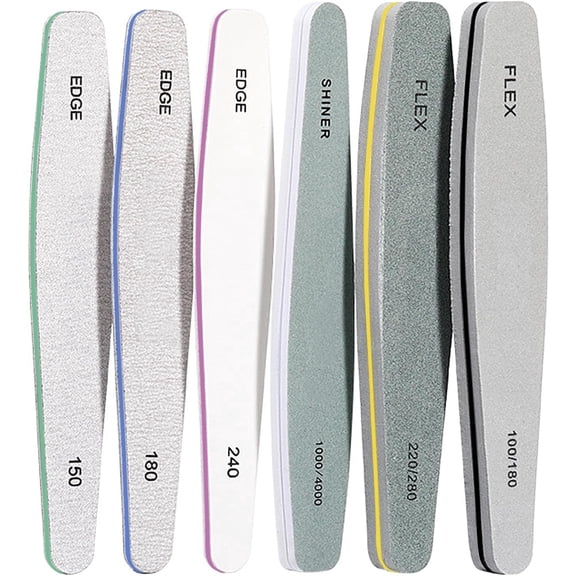 Nail Files and Buffers for Natural Nails, 6 pcs Emery Boards for Nails, Nail Buffer and Shine Kit Nail Filer, 100/150/180/220/240/280/1000/4000